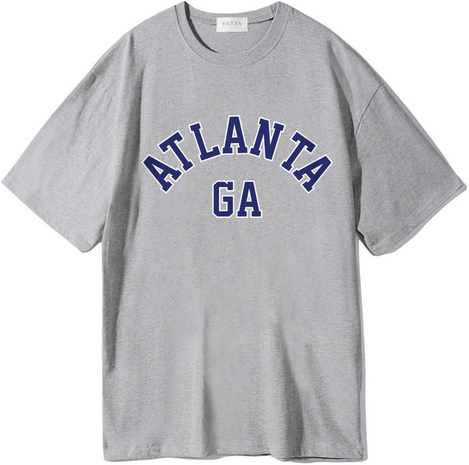 OETA Atlanta 雙層棉質 寬鬆版型 透氣 短袖 T恤, 灰色