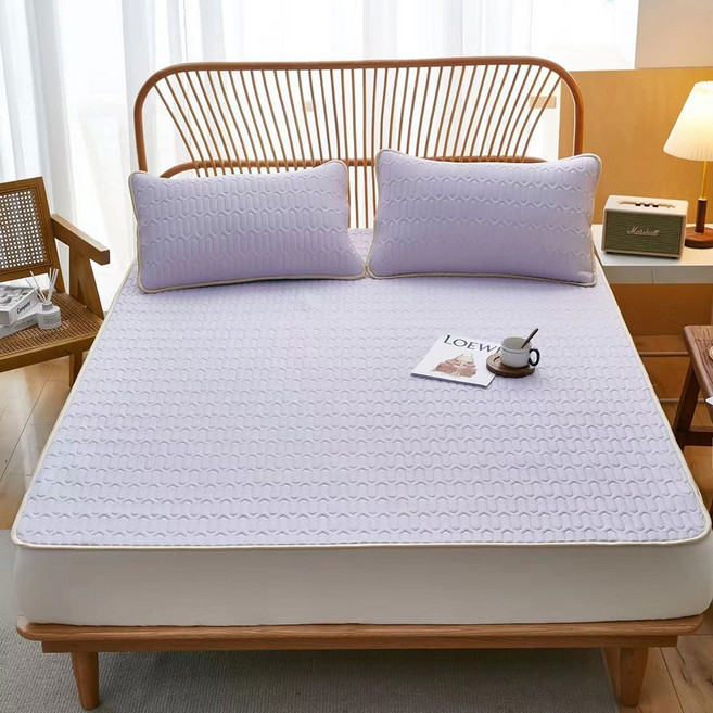 aibo 石墨烯冰絲乳膠 Queen Size (200 x 180cm) 多功能印花涼墊枕套3件組 (涼墊 + 枕套 2個) 抗菌 親膚不悶熱 藤花紫