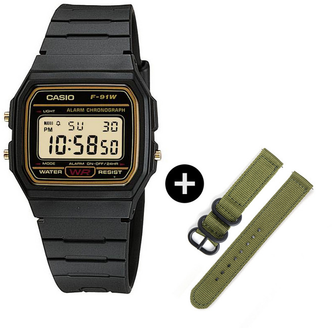 CASIO 卡西歐數位電子錶 + NATO錶帶 + 工具組 F-91WG-9S