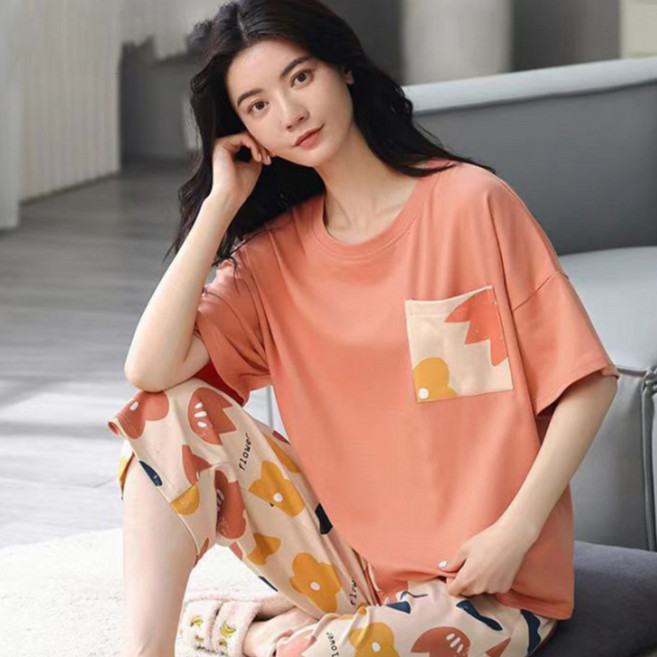 PEONIST 女性短袖睡衣睡褲兩件式套裝