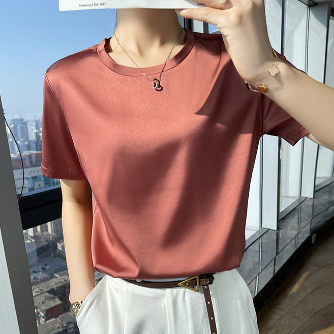 Moneta 女款圓領百搭高腰短袖T恤