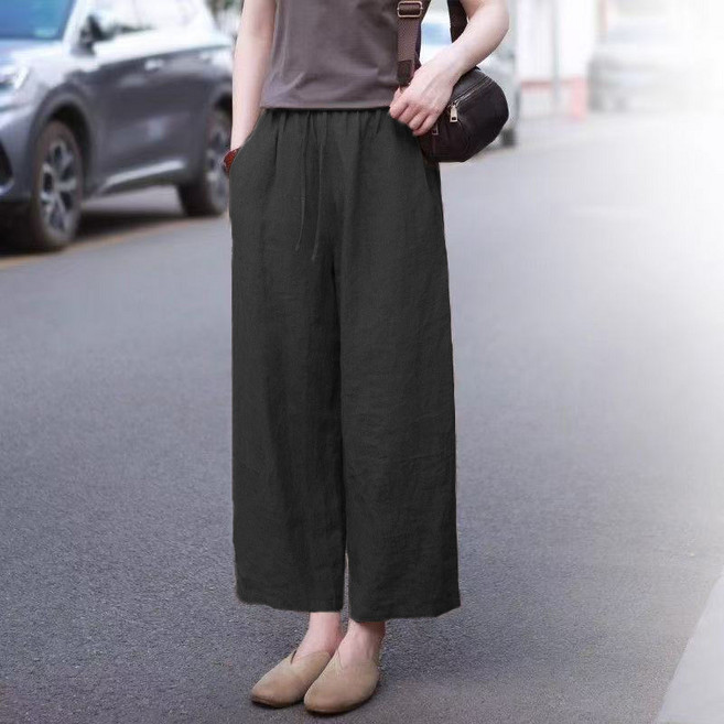 MarketA 女性棉麻寬版九分褲