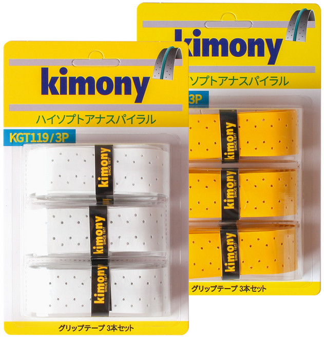kimony Hi-Soft 孔洞螺旋羽球握把布 KGT119 2款 x 3入組, 白色, 黃色, 1套