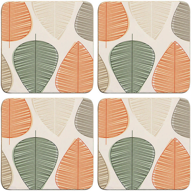 英國 PREMIER HOUSEWARES 方形軟木杯墊 葉片 4個 10 x 10 x 0.3cm
