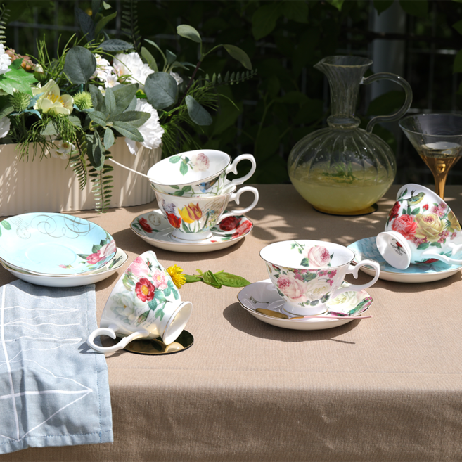Royal Essex Stechcol 骨瓷咖啡杯 5人組, 玫瑰花園, 1套