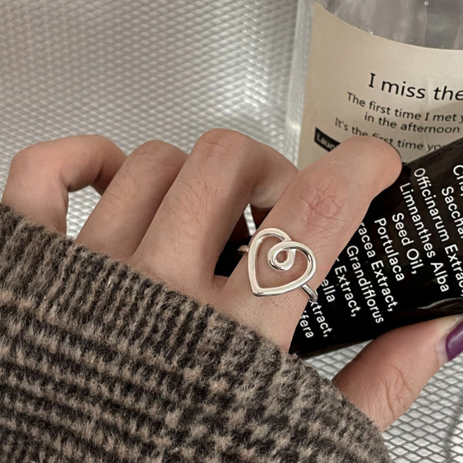THEOTHERCOLOR 女性疊戴大愛心麻花戒指 麻花愛心