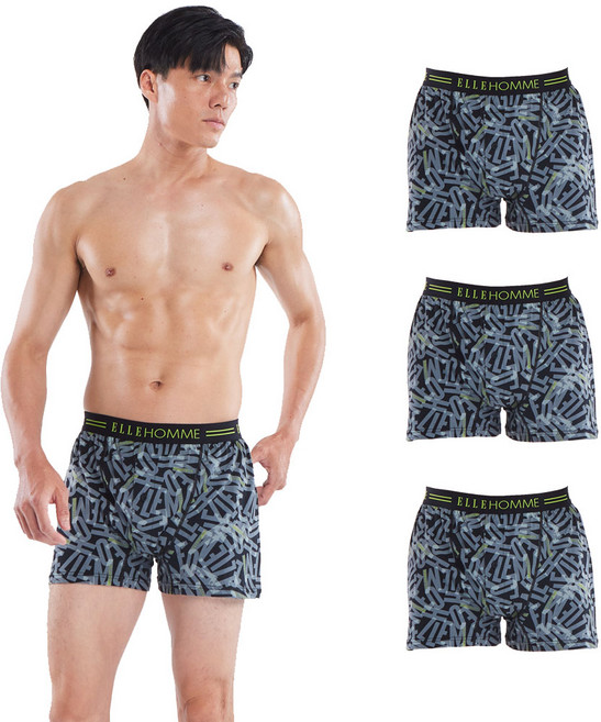ELLE HOMME 摩登棉質五片式平口褲3件組 3黑