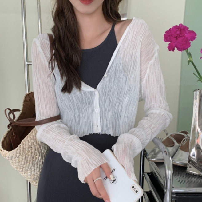 PEONIST 女款防曬透膚絲滑罩衫開襟衫