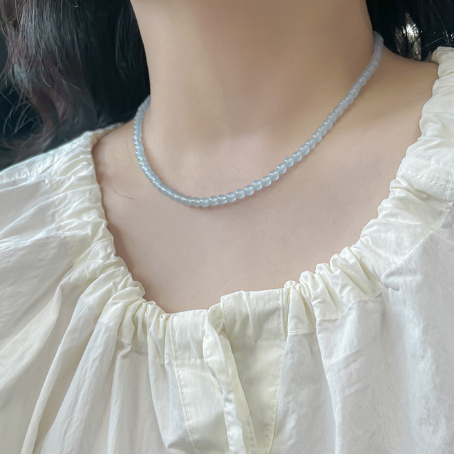 ellajour 女性高級白玉翡翠項鍊 4mm