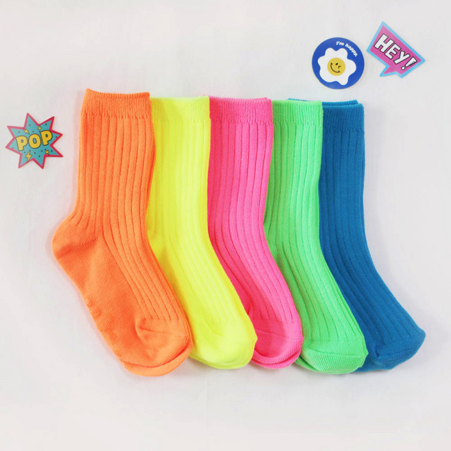 Dear Socks 兒童霓虹羅紋襪防滑5件套組