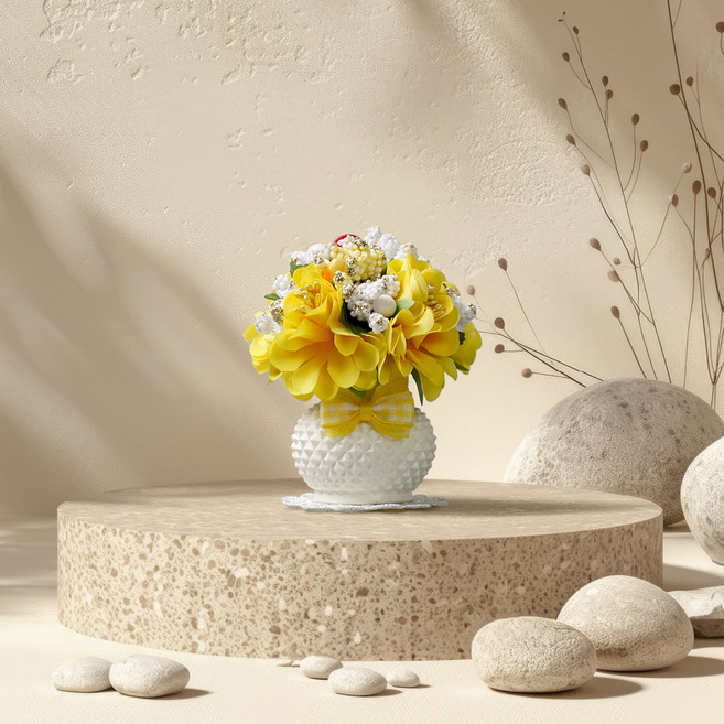 morningscent 骨灰堂迷你仿真花裝飾花瓶, 1個, 黃色