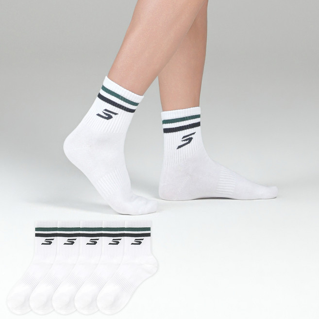 SKECHERS 男士 Skechers 休閒系列 綠色標誌 中筒襪