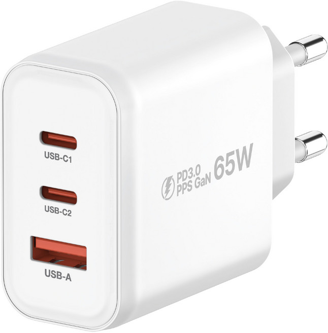 ihitKOREA USB A C型 3埠 PPS GAN PD 65W 快速充電器, 白色, 1個