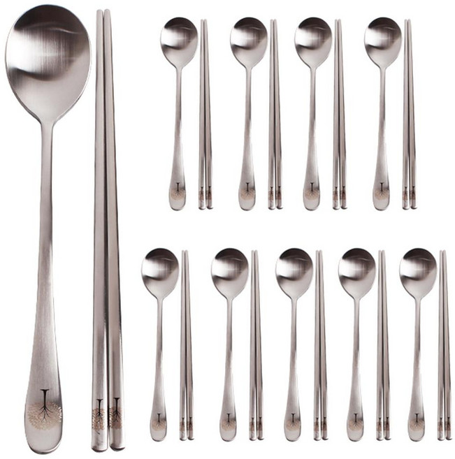HANIL STAINLESS STEEL 幸福樹湯匙筷子10人份組, 1組, 湯匙 + 筷子, 銀色