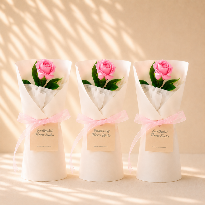 Scent Basket 閃耀玫瑰單支香皂花, 糖果粉, 3個
