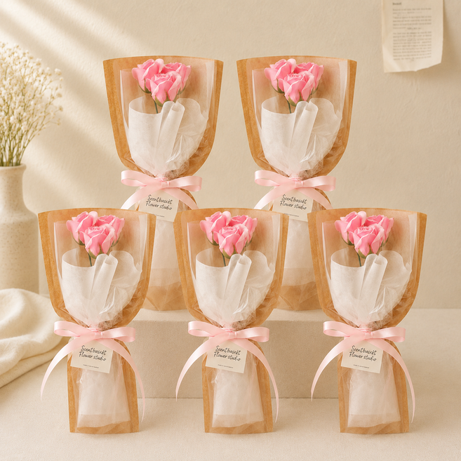 Scent Basket 諾亞玫瑰香皂花束, 糖果粉, 5個