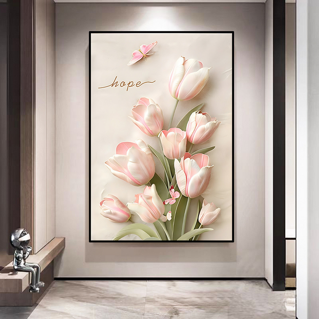 Treova 奶油質感花朵壁畫 玄關裝飾 黑色邊框 高畫質, 浪漫花語 06