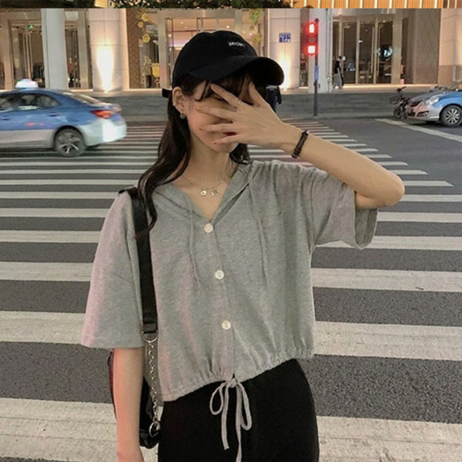 德普羅商務 女款鈕扣抽繩短版連帽拉鍊外套