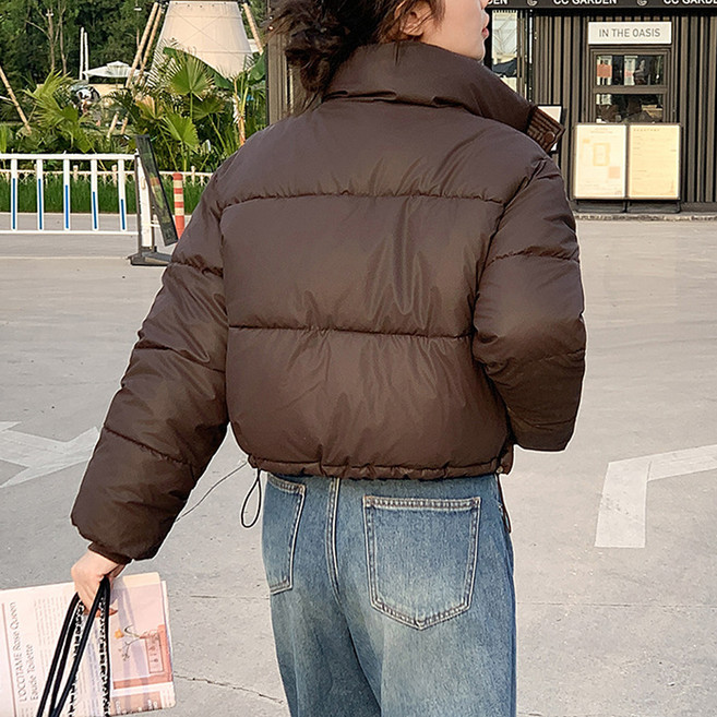 MarketA 女款立領消光短版填充外套