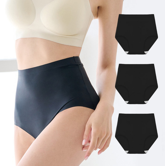 innerism 女性高腰無痕內褲 3件組, 黑色, 黑色, 黑色
