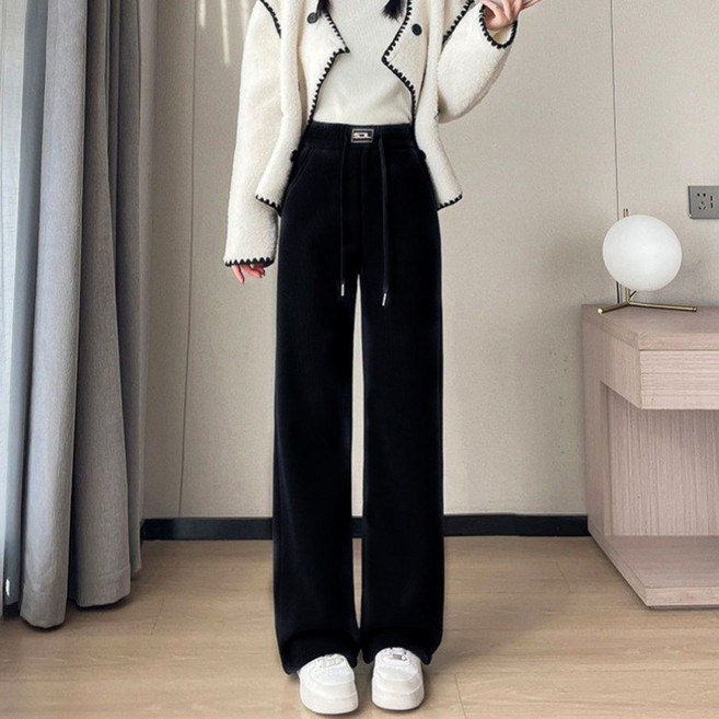 Elsso 女款燈芯絨冬季刷毛保暖休閒直筒鬆緊長褲