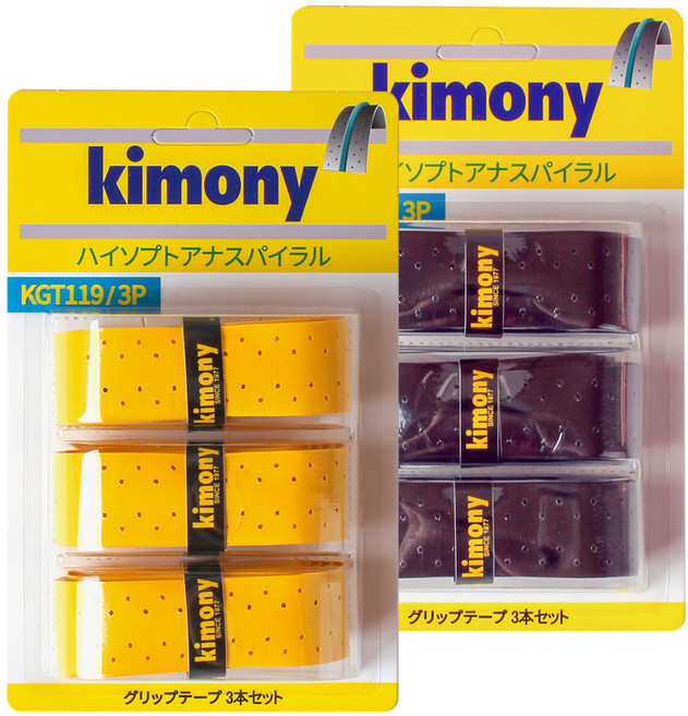 kimony Hi-Soft 孔洞螺旋羽球握把布 KGT119 2款 x 3入組, 黃色, 黑色, 1套