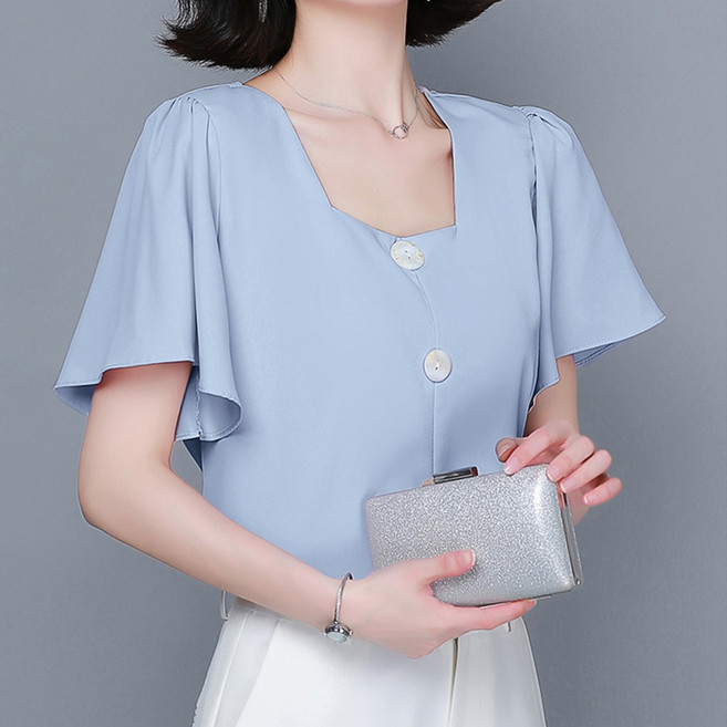 Alode 女款復古方領飛袖罩衫
