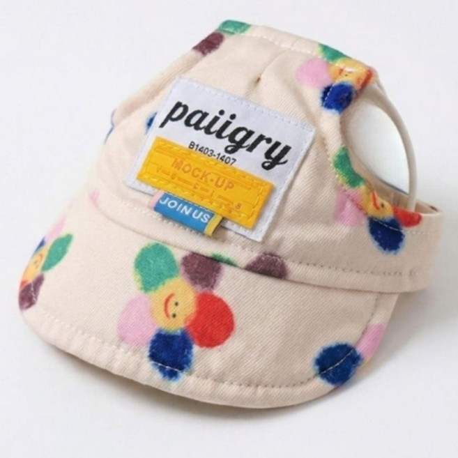 Pick&Pet 狗狗 汪星人 耳洞休閒棒球帽, 花朵, 1個