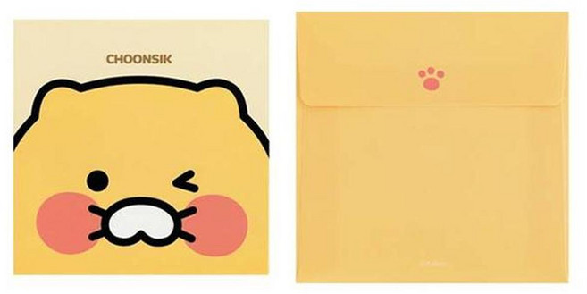 Kakao Friends Choonsik 基本款卡片信封組, 1套, 臉部 黃色