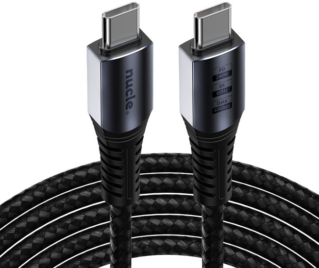 NUCLE Type-C轉Type-C USB4 8K Thunderbolt 4 相容 240W 40Gbps 高速充電數據線, 2m, 混合顏色, 1個