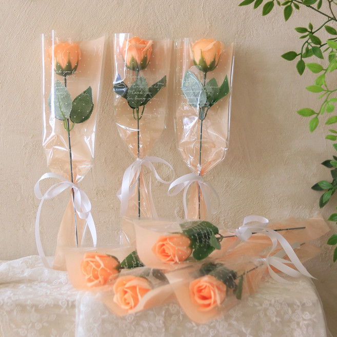 Scent Basket 香皂花迷你玫瑰單支花束, 雪酪橘, 7個