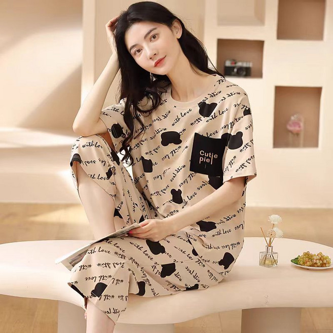 Viola 女性短袖七分褲家居服上下套裝 Vio0033