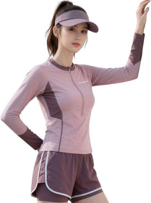 YUKE 女士分體泳衣, 玫紅色