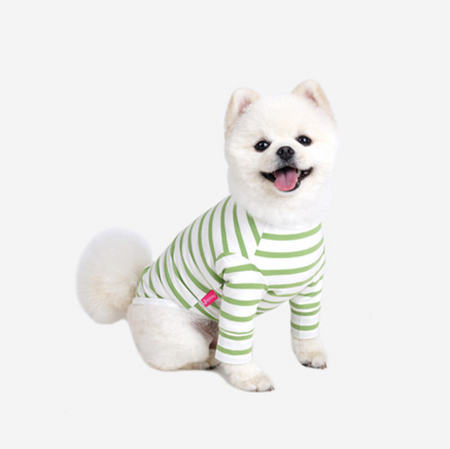 ParisDog 寵物基本款條紋T恤, 綠色, 1個