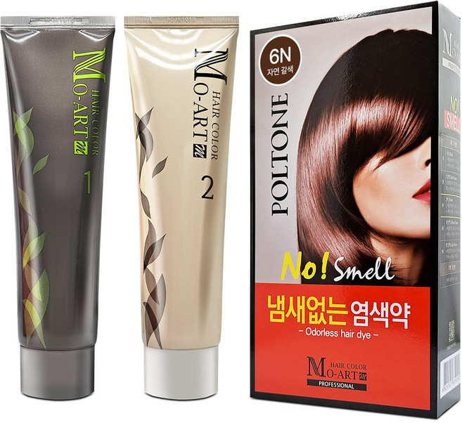 MO-ART 髮色染髮劑 1劑 + 2劑組合, 6N 自然棕色, 1個