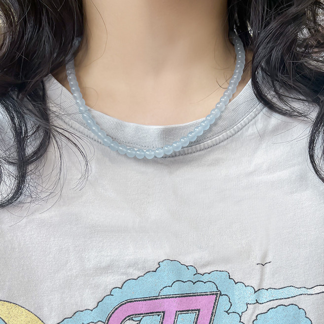 ellajour 女性高級白玉石翡翠項鍊 6mm
