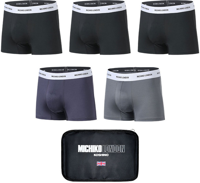 MICHIKOLONDON 男士基本款Logo日常必備組合四角內褲5件組+收納袋