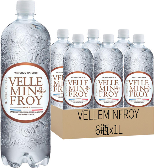 VELLEMINFROY 氣泡天然礦泉水, 6瓶, 1L