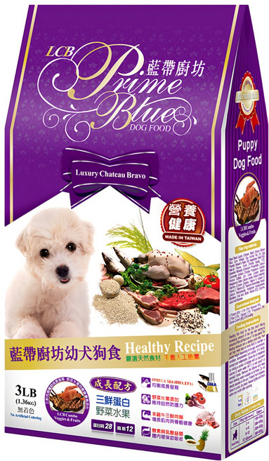 LCB 藍帶廚坊 幼犬狗食 成長配方 乾飼料 3LB, 三鮮蛋白 + 野菜水果, 1.36kg, 1袋