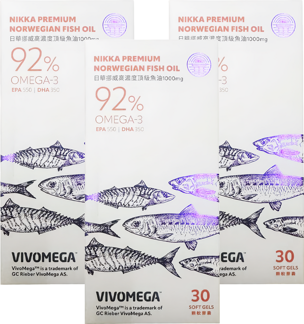 日華 挪威高濃度頂級魚油 EPA + DHA 92% 1000mg, 30顆, 3組
