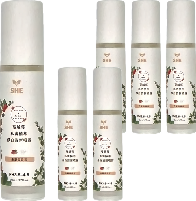 SHE 蔓越莓私密植萃淨白清新噴霧 白麝香, 50ml, 6瓶