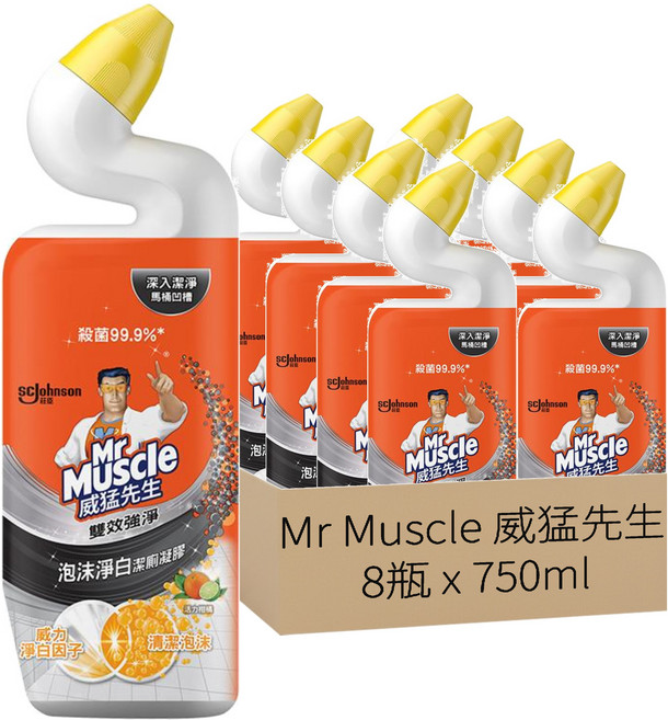 Mr Muscle 威猛先生 泡沫淨白潔廁凝膠, 750ml, 8瓶
