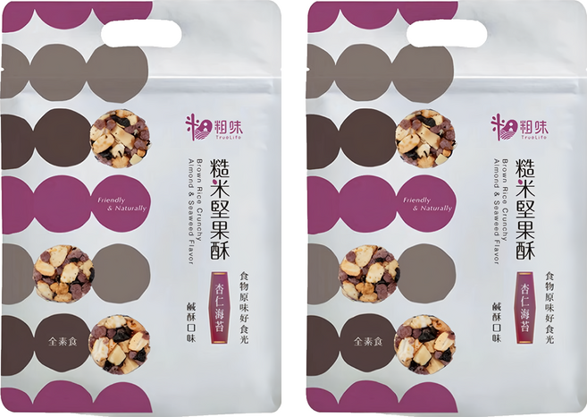 True Life 粗味 健康糙米水果酥 杏仁海苔酥, 128g, 2袋
