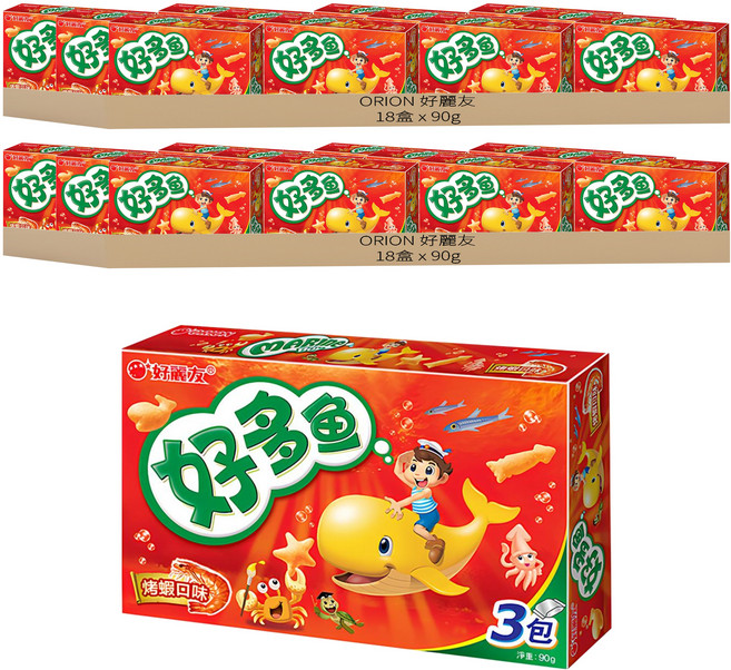 ORION 好麗友 好多魚餅乾 烤蝦口味, 90g, 36盒