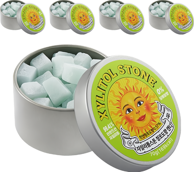 XYLITOL STONE Candy 韓國木糖醇小方糖 15 清香綠葡萄, 5個, 70g