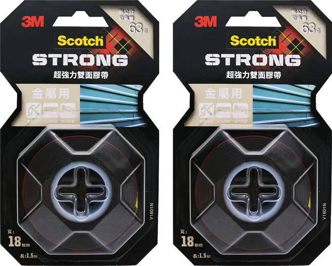 3M Scotch 超強力雙面膠帶 金屬用 V1801N 18mm x 1.5m, 紅色, 2捲