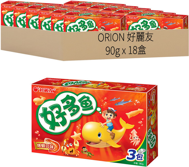 ORION 好麗友 好多魚餅乾 烤蝦口味, 90g, 18盒