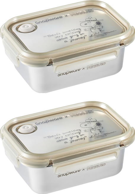 Corelle Brands 康寧餐具 Snapware SNOOPY 復刻黑白 不鏽鋼保鮮盒 820ml, 容器 + 蓋子, 2個