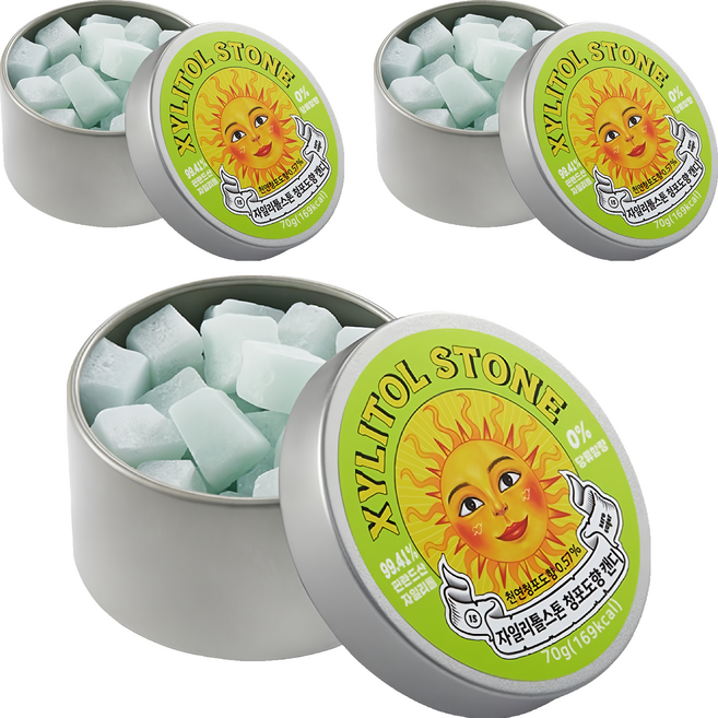 XYLITOL STONE Candy 韓國木糖醇小方糖 15 清香綠葡萄, 3個, 70g