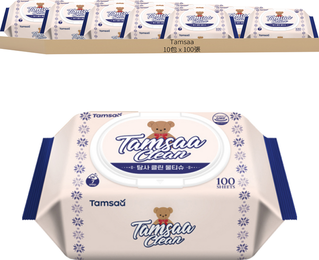 Tamsaa 清潔濕紙巾 掀蓋式, 1入, 10包, 219g